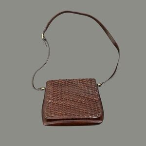 Brown faux leather crossbody bag with woven design 3/$25